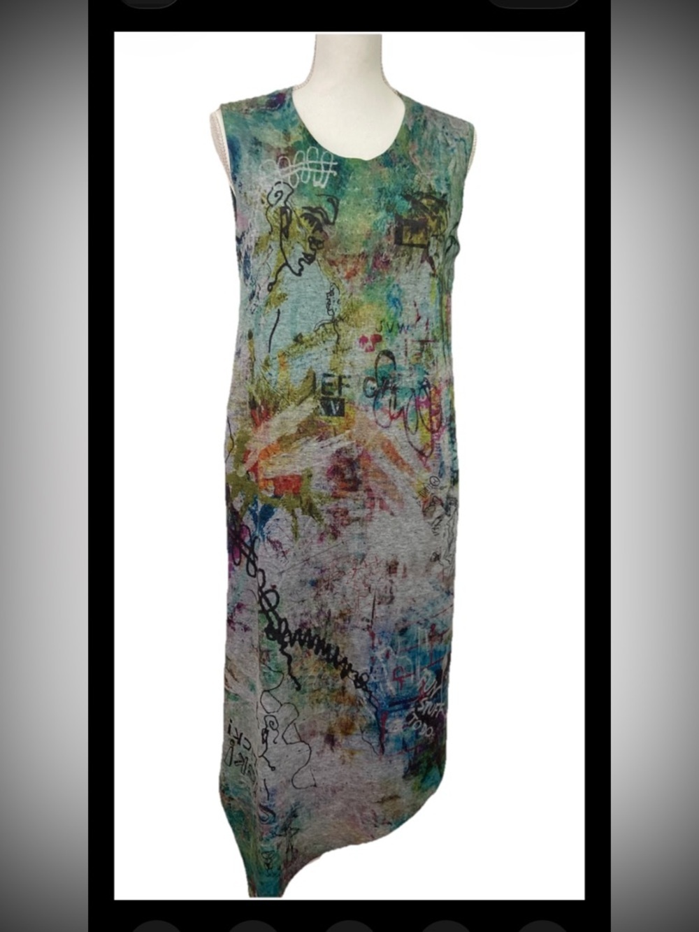 Inoah Dress Midi Jersey Knit Pop Art Artsy Made USA Festival Sz M Graffiti